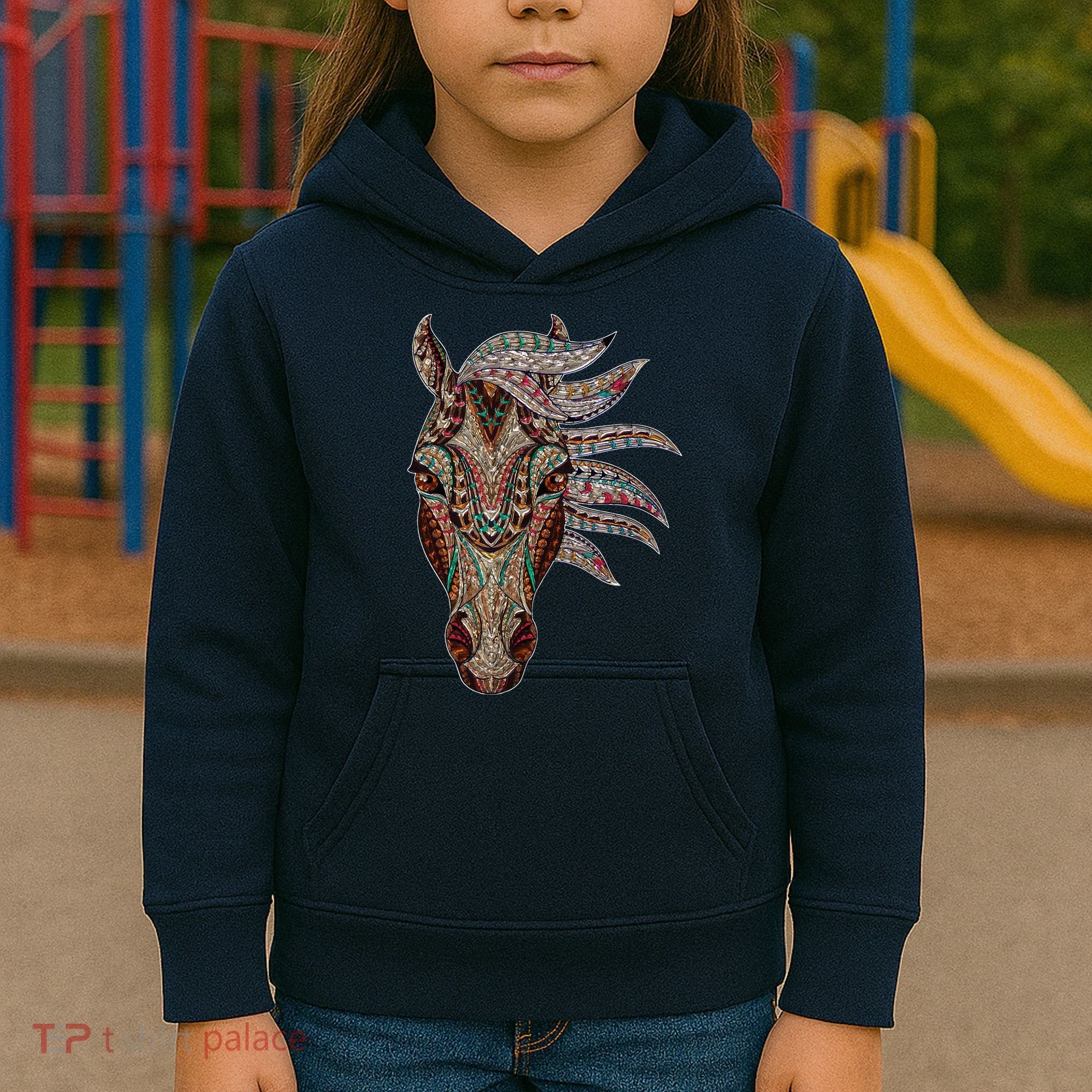 Horse Tribal Abstract Art Native American Geometric Horse Kids Hoodie