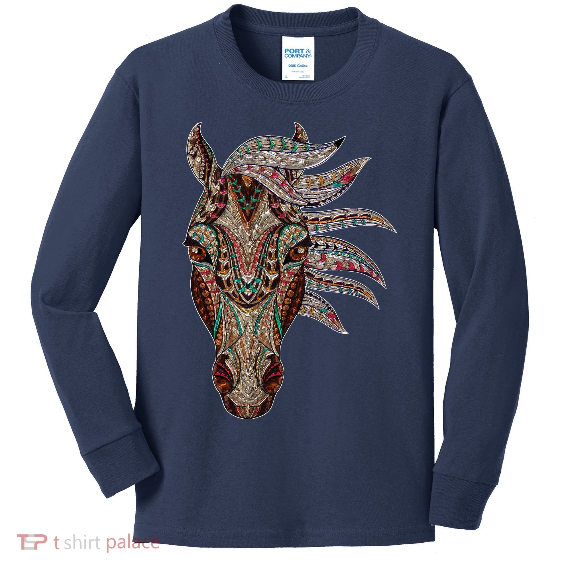 Horse Tribal Abstract Art Native American Geometric Horse Kids Long Sleeve Shirt