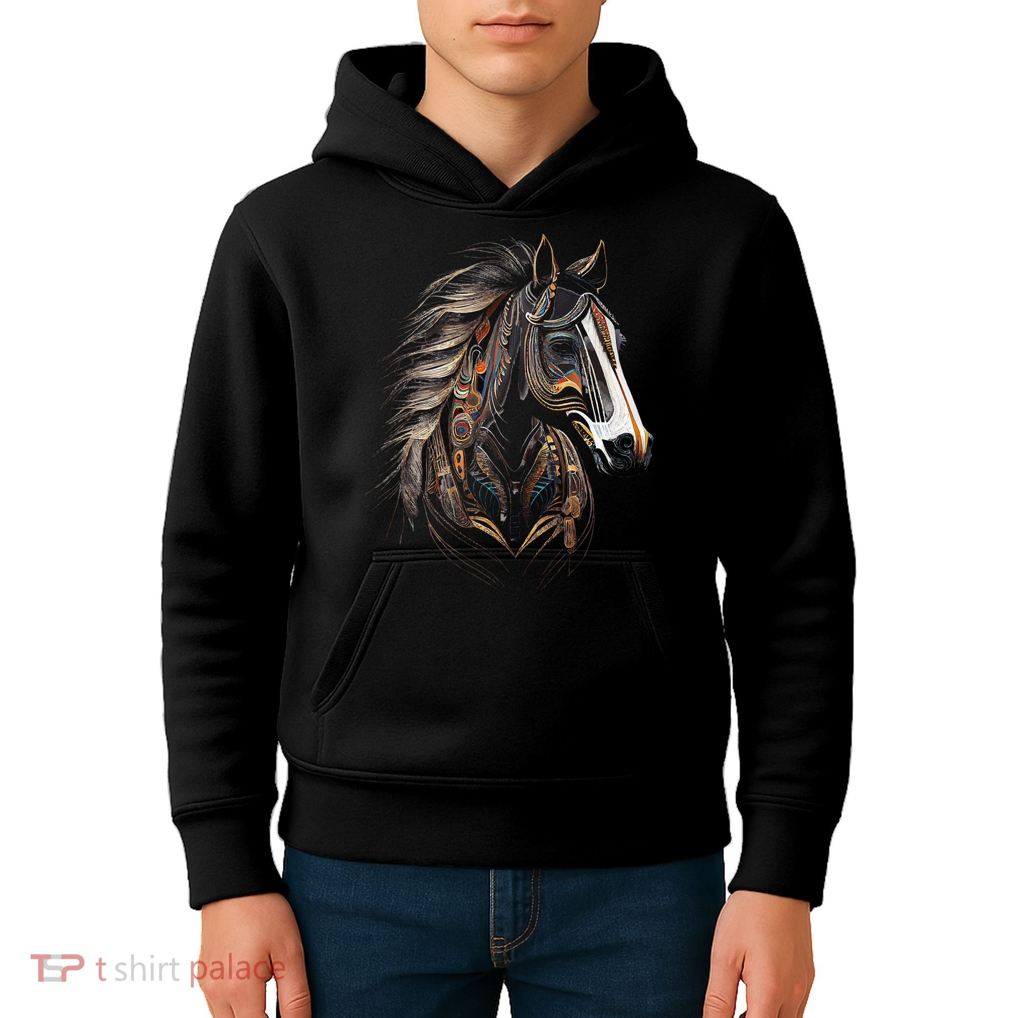 Horse Tribal Abstract Art Native American Graphic Kids Hoodie