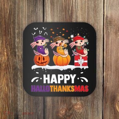Happy Thanksmas Axolotl Coaster