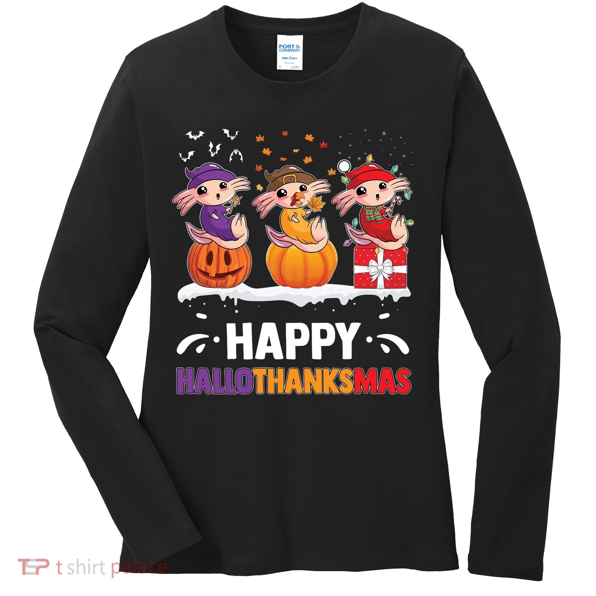 Happy Thanksmas Axolotl Women's Long Sleeve Shirt