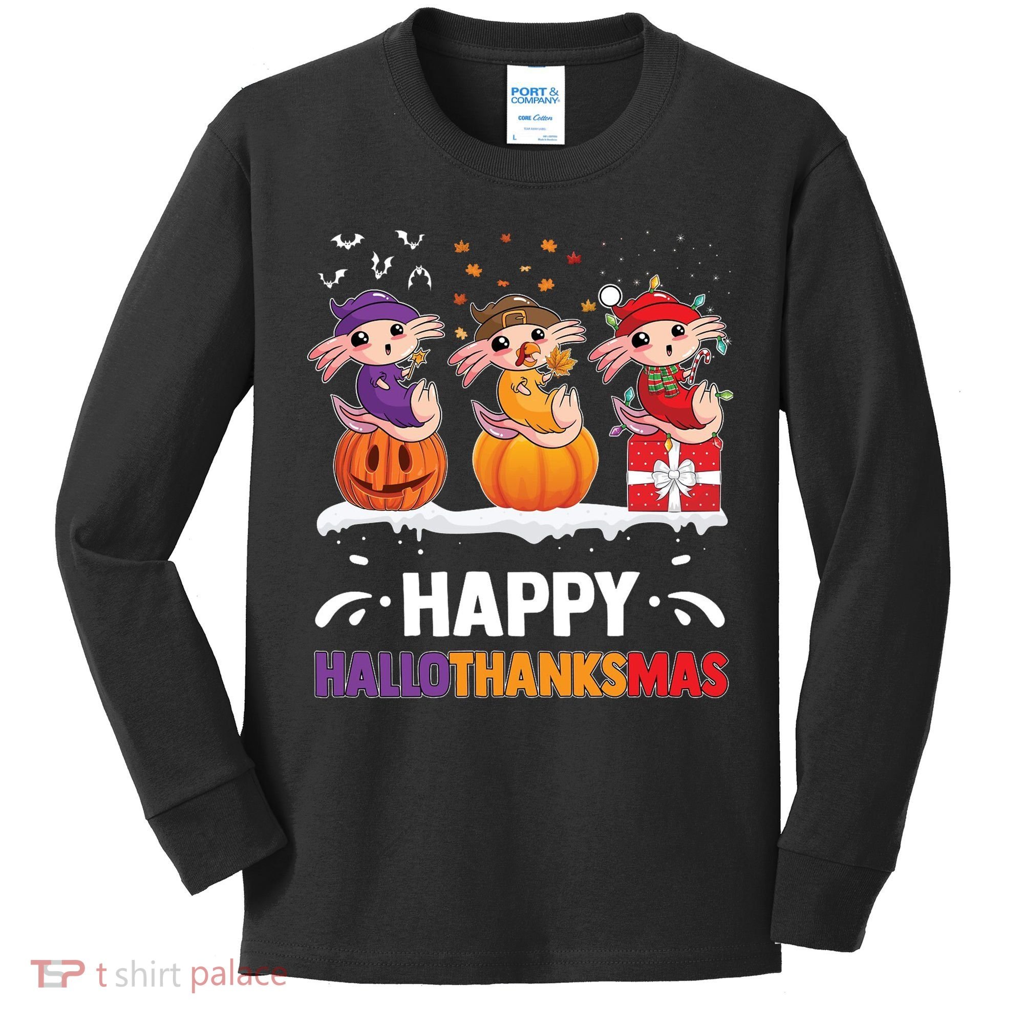 Happy Thanksmas Axolotl Kids Long Sleeve Shirt