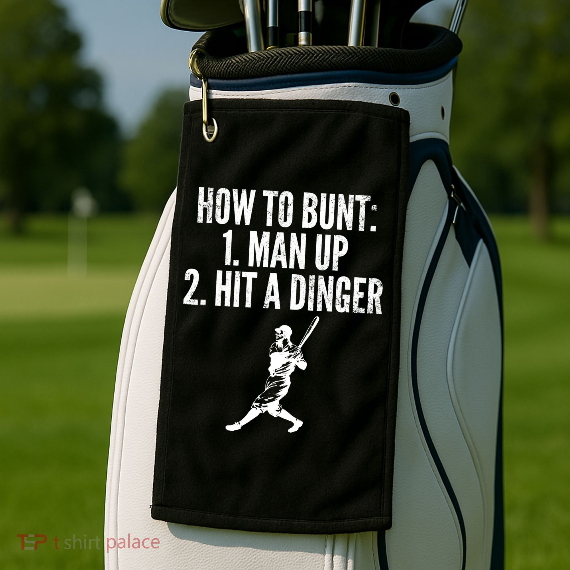 How To Bunt, Hit A Dinger Funny Baseball Player Home Run Fun Golf Towel