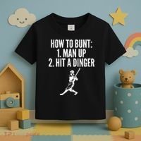 How To Bunt, Hit A Dinger Funny Baseball Player Home Run Fun Toddler T-Shirt thumb 3