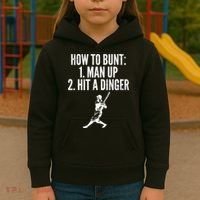 How To Bunt, Hit A Dinger Funny Baseball Player Home Run Fun Kids Hoodie thumb 3