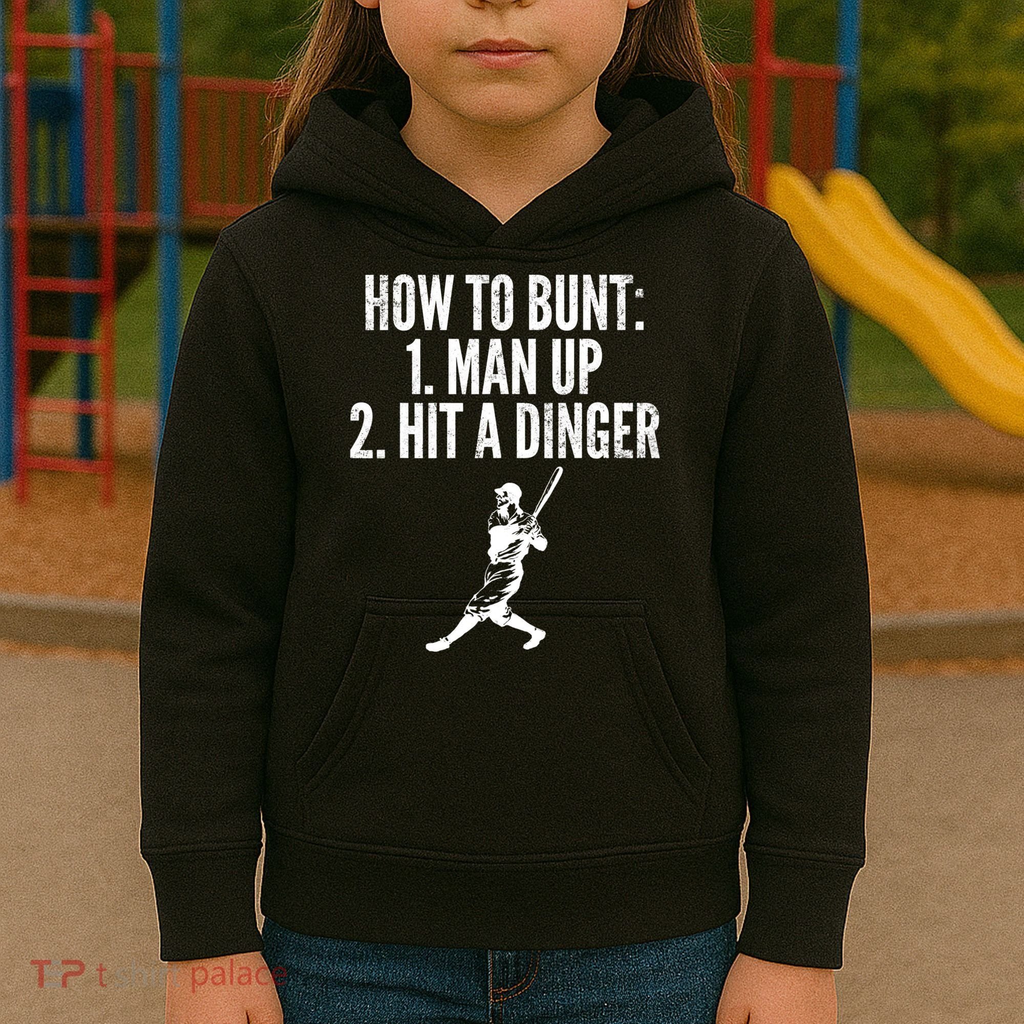 How To Bunt, Hit A Dinger Funny Baseball Player Home Run Fun Kids Hoodie