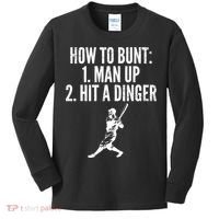 How To Bunt, Hit A Dinger Funny Baseball Player Home Run Fun Kids Long Sleeve Shirt thumb 0