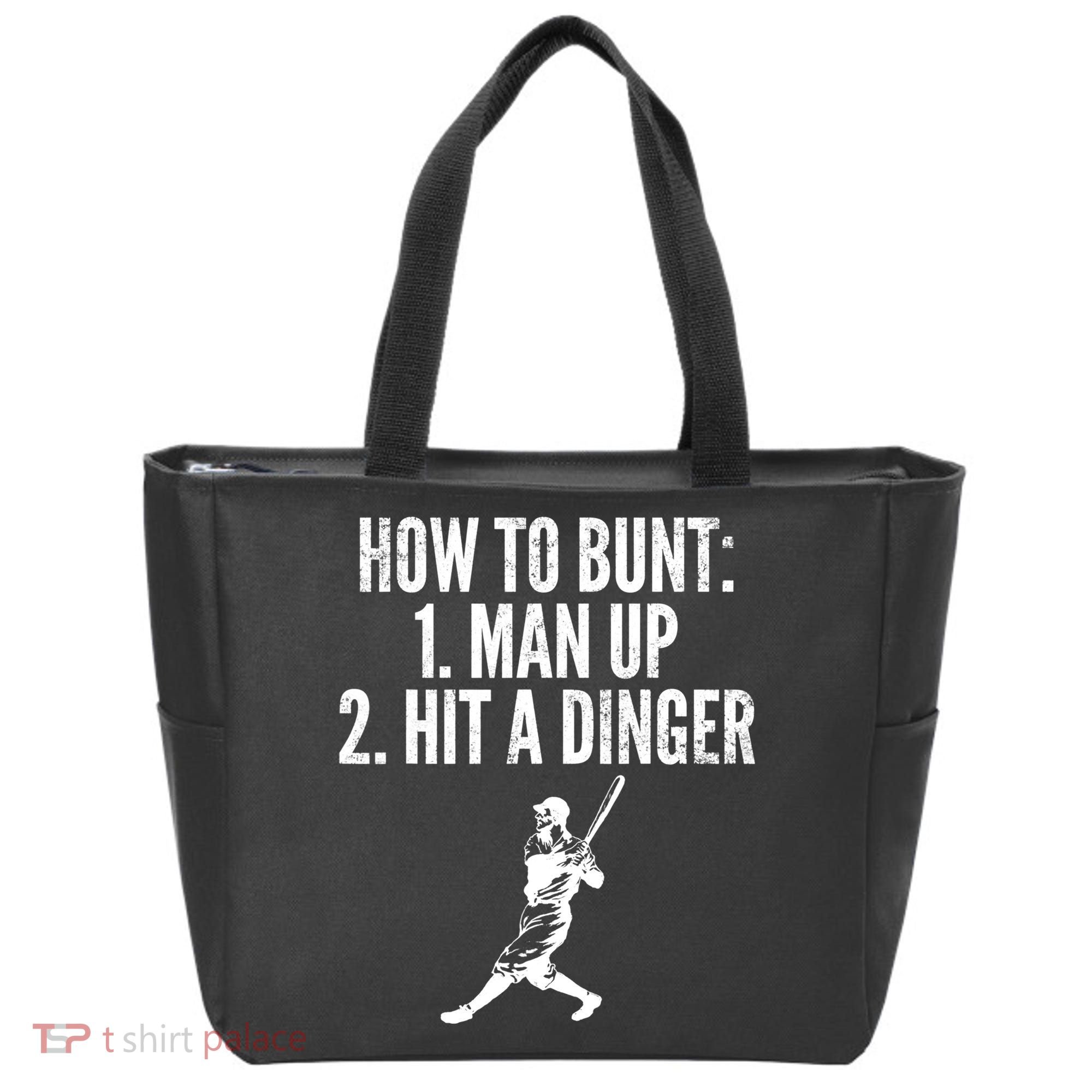 How To Bunt, Hit A Dinger Funny Baseball Player Home Run Fun Tote Bag