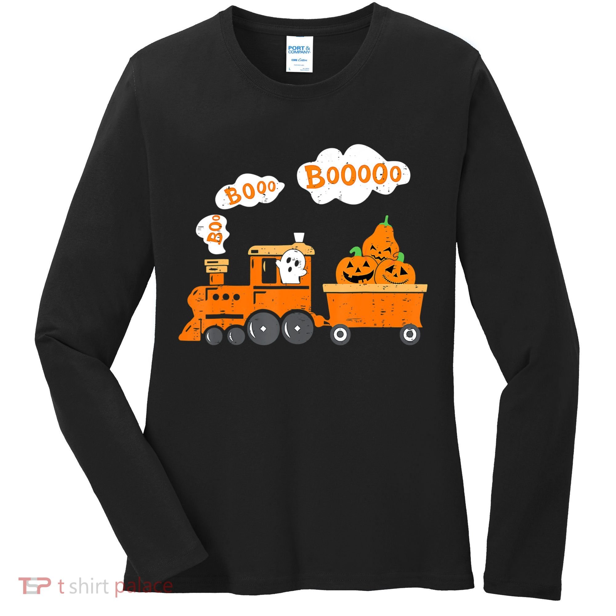 Halloween Train Boo Ghost Pumpkin Toddler Boys Women's Long Sleeve Shirt
