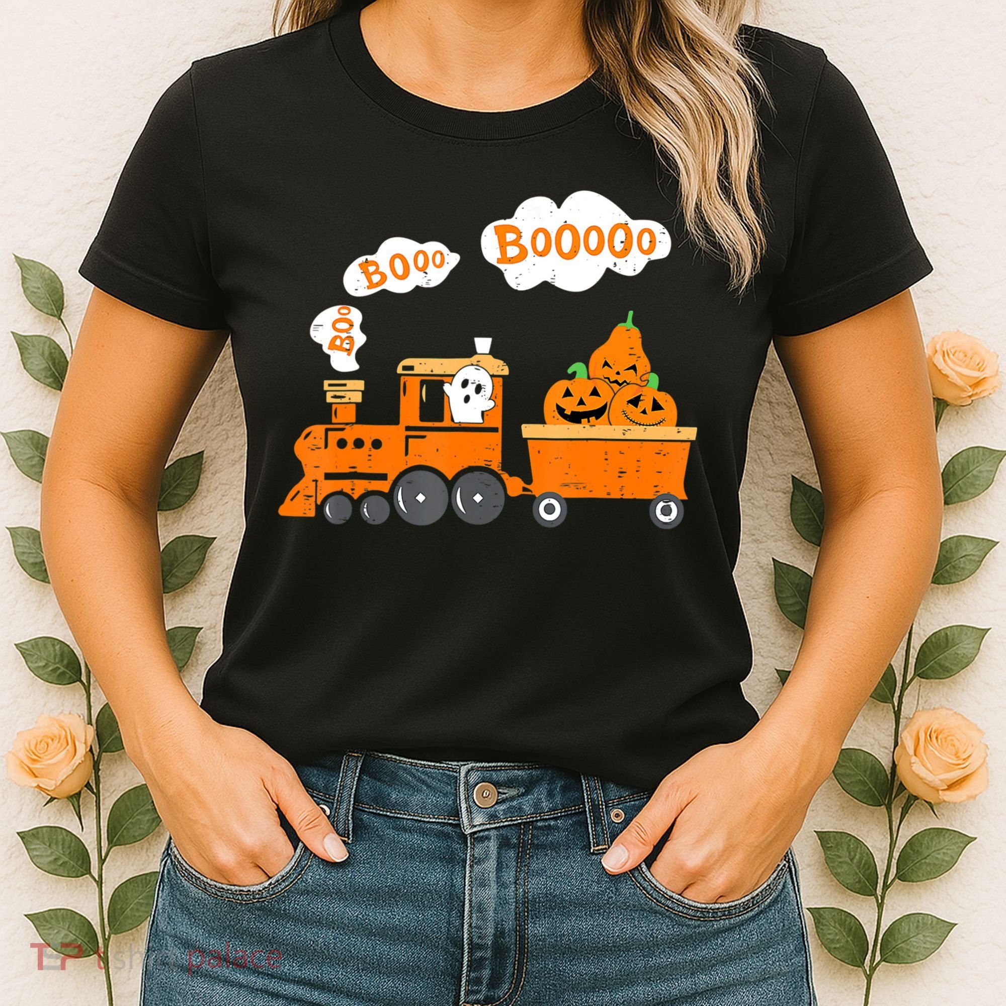Halloween Train Boo Ghost Pumpkin Toddler Boys Women's T-Shirt