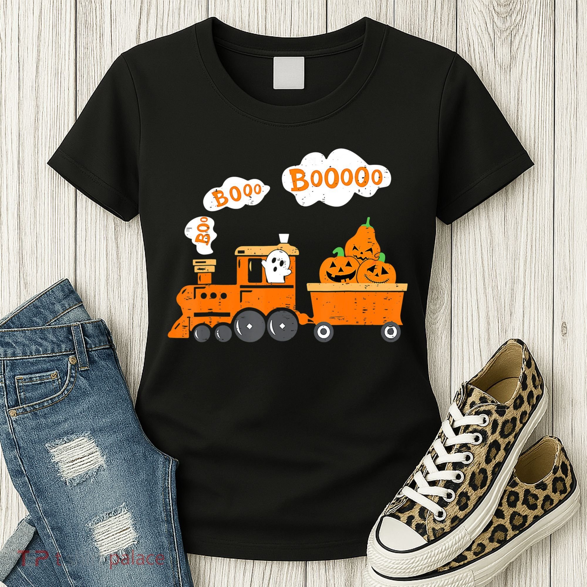Halloween Train Boo Ghost Pumpkin Toddler Boys Women's T-Shirt