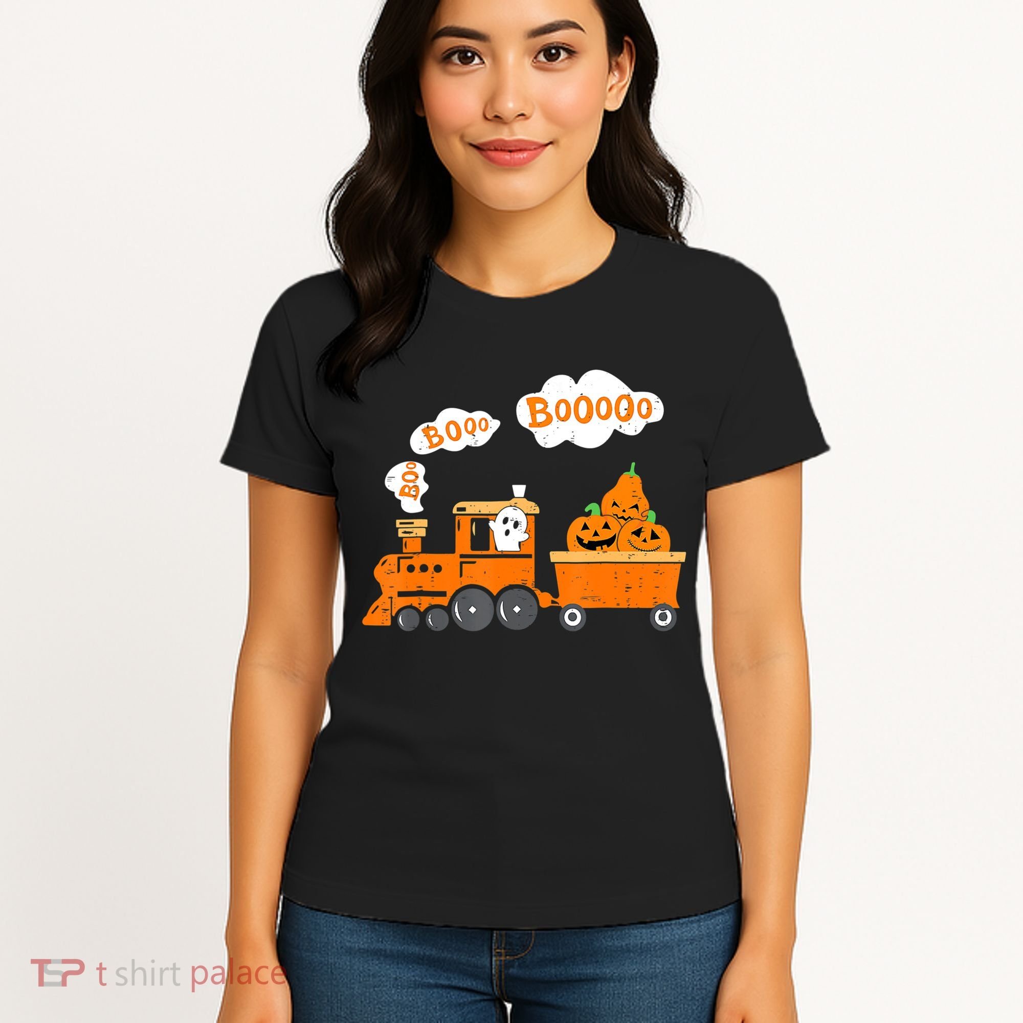 Halloween Train Boo Ghost Pumpkin Toddler Boys Women's T-Shirt