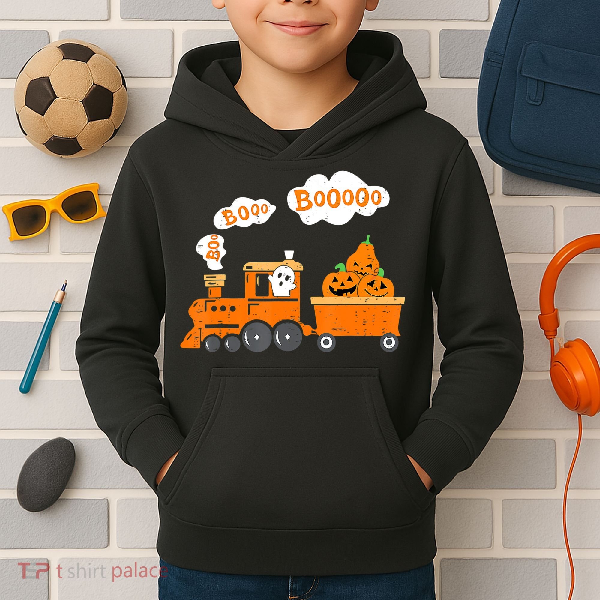 Halloween Train Boo Ghost Pumpkin Toddler Boys Kids Hoodie