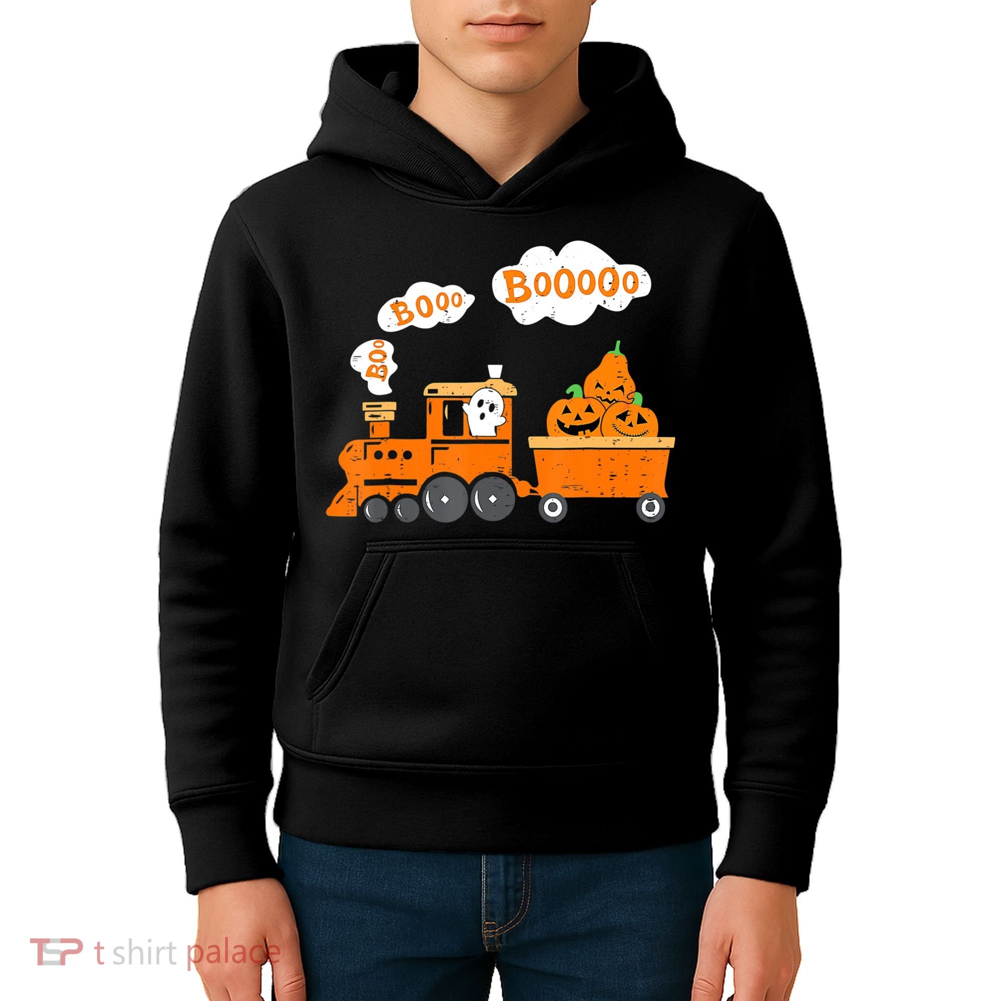 Halloween Train Boo Ghost Pumpkin Toddler Boys Kids Hoodie
