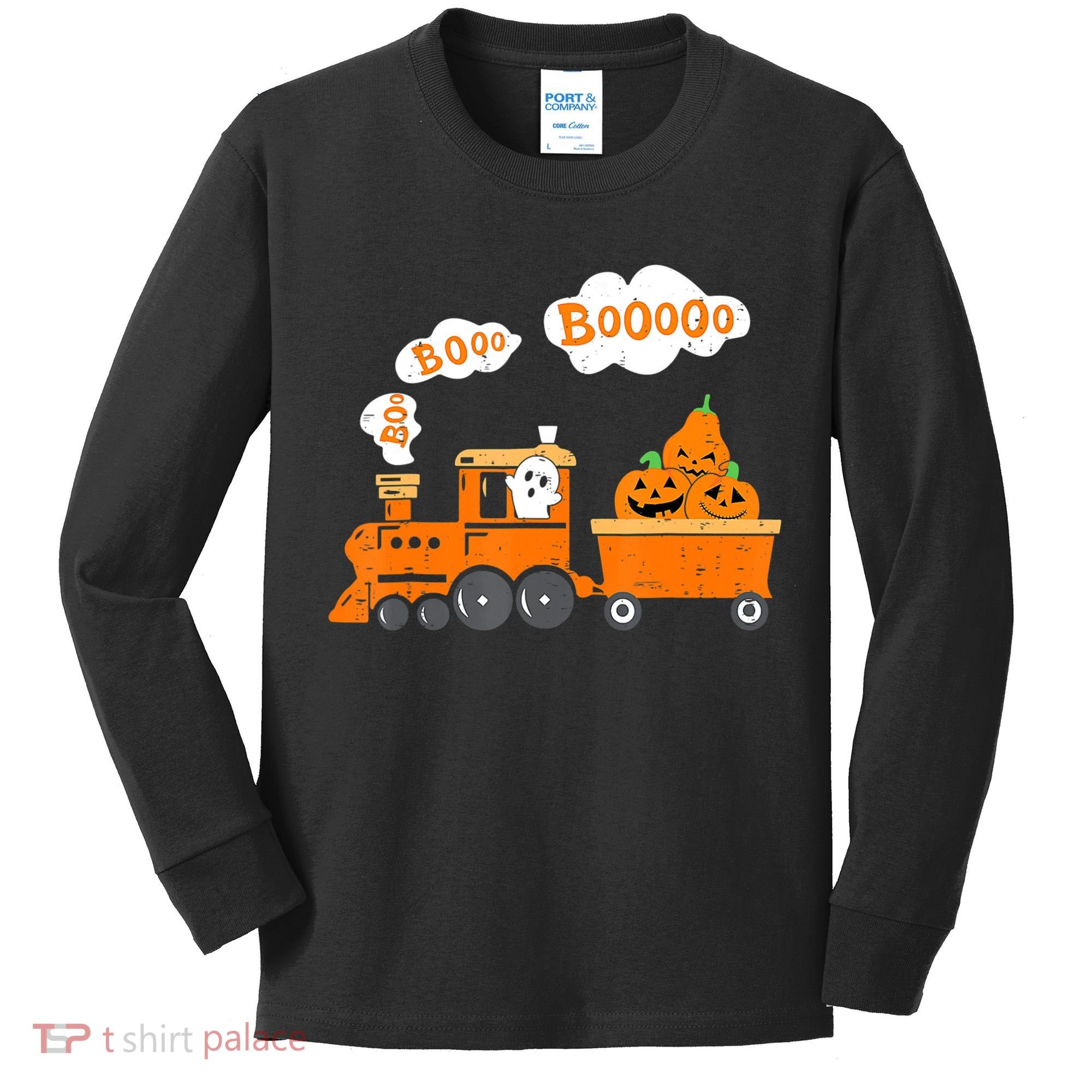 Halloween Train Boo Ghost Pumpkin Toddler Boys Kids Long Sleeve Shirt