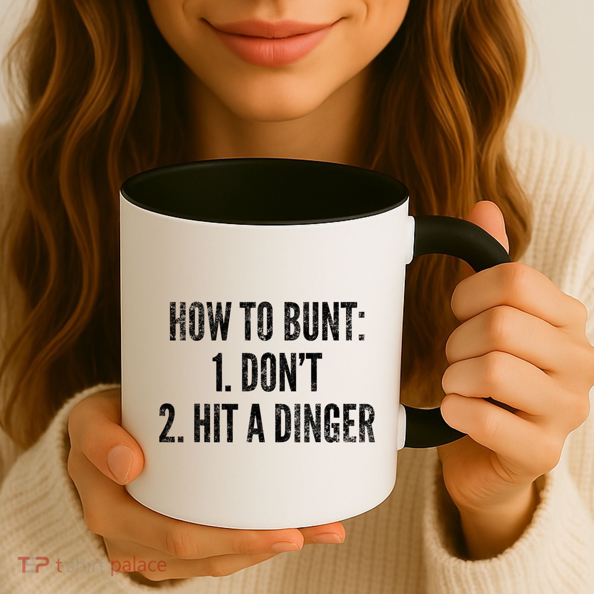 How To Bunt Hit A Dinger Funny Baseball Player Home Run Fun Cute Gift Coffee Mug