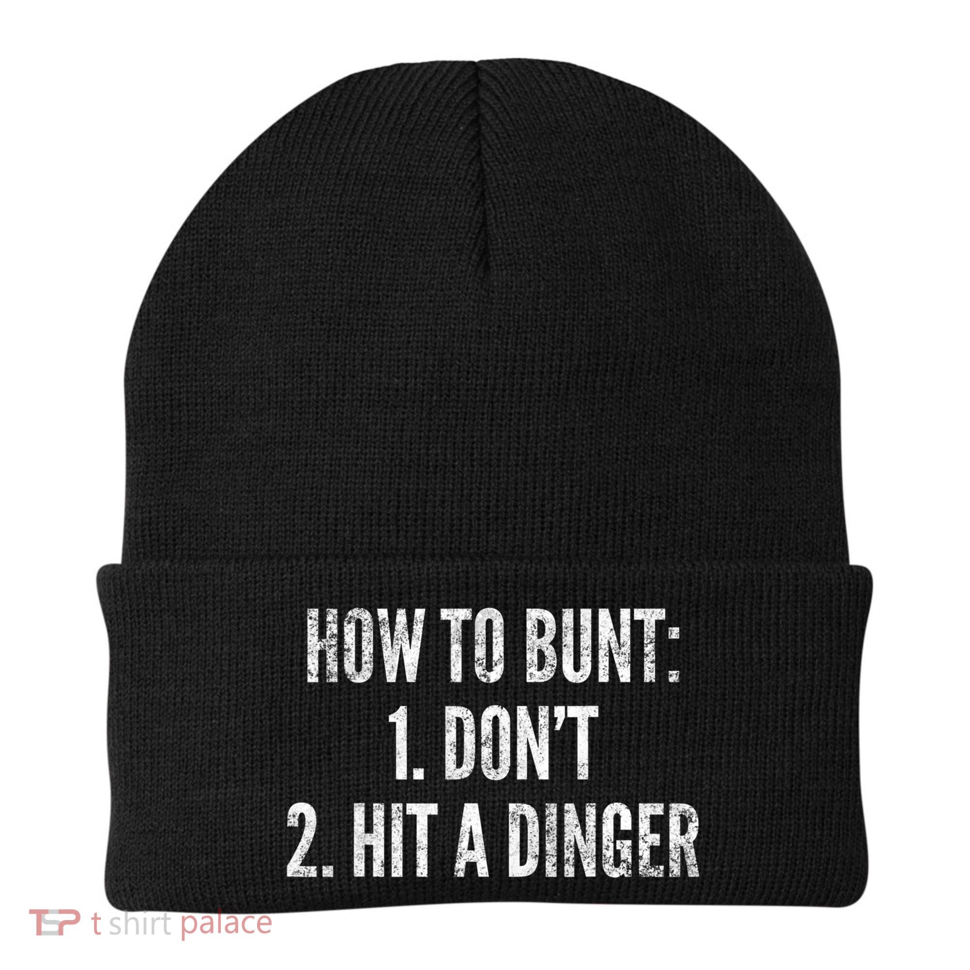How To Bunt Hit A Dinger Funny Baseball Player Home Run Fun Cute Gift Beanie