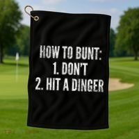 How To Bunt Hit A Dinger Funny Baseball Player Home Run Fun Cute Gift Golf Towel thumb 1