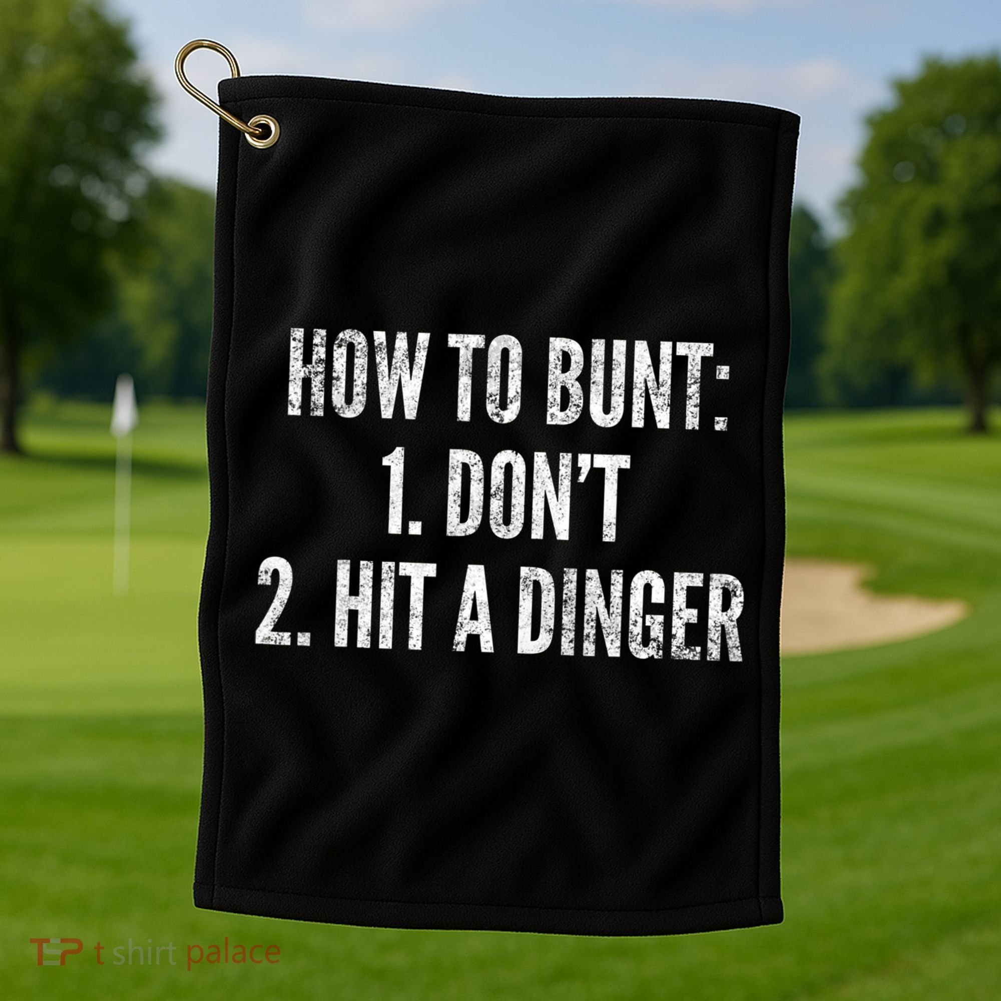 How To Bunt Hit A Dinger Funny Baseball Player Home Run Fun Cute Gift Golf Towel