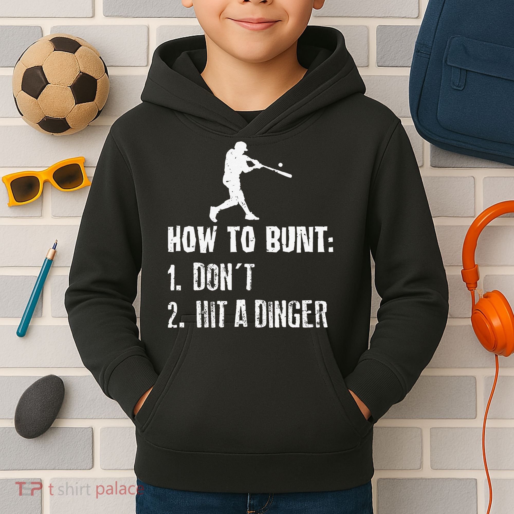 How to bunt don't hit a dinger for a Baseball Kids Hoodie