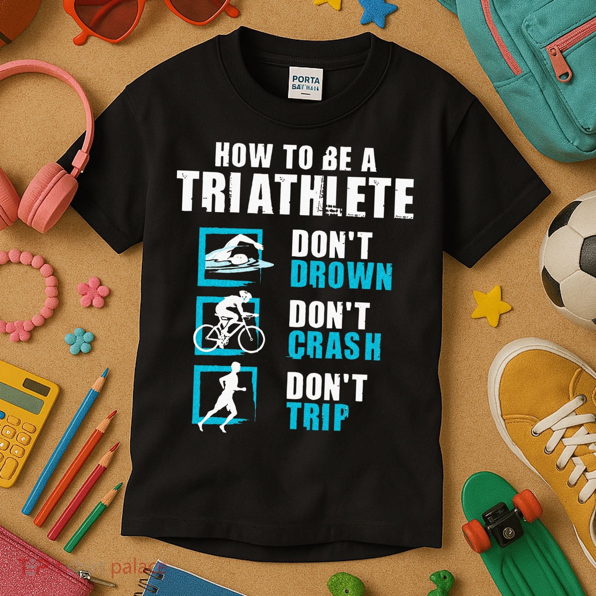 How To Be A Triathlete Triathlon Swimming Running Cycling Kids T-Shirt