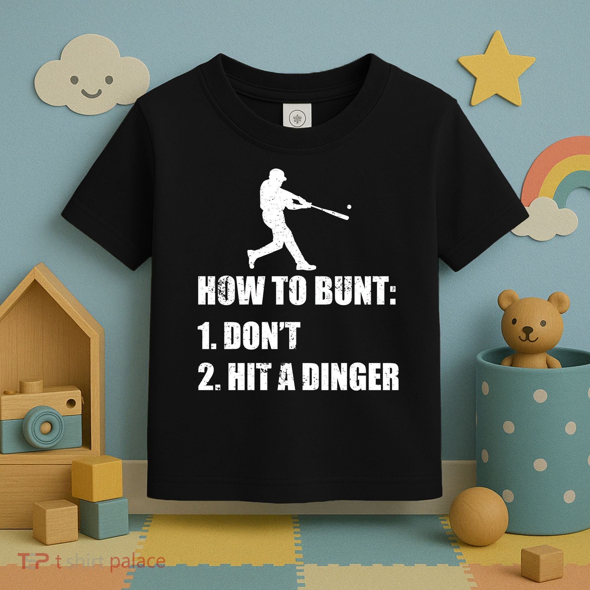 How To Bunt Dont Hit A Dinger Funny Baseball Toddler T-Shirt