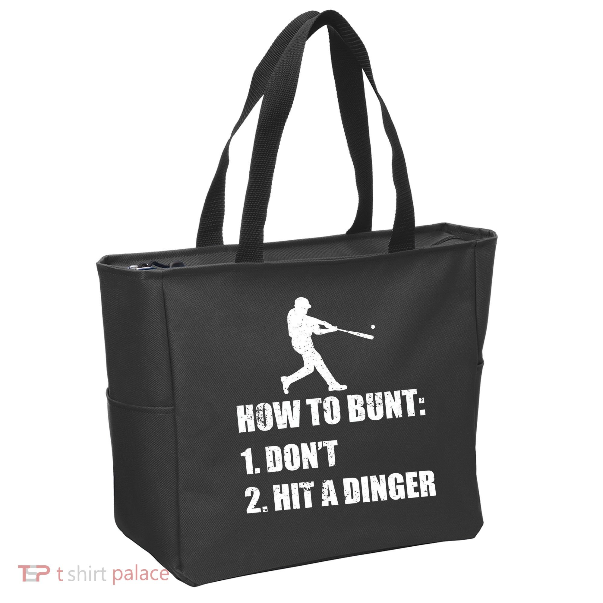 How To Bunt Dont Hit A Dinger Funny Baseball Tote Bag
