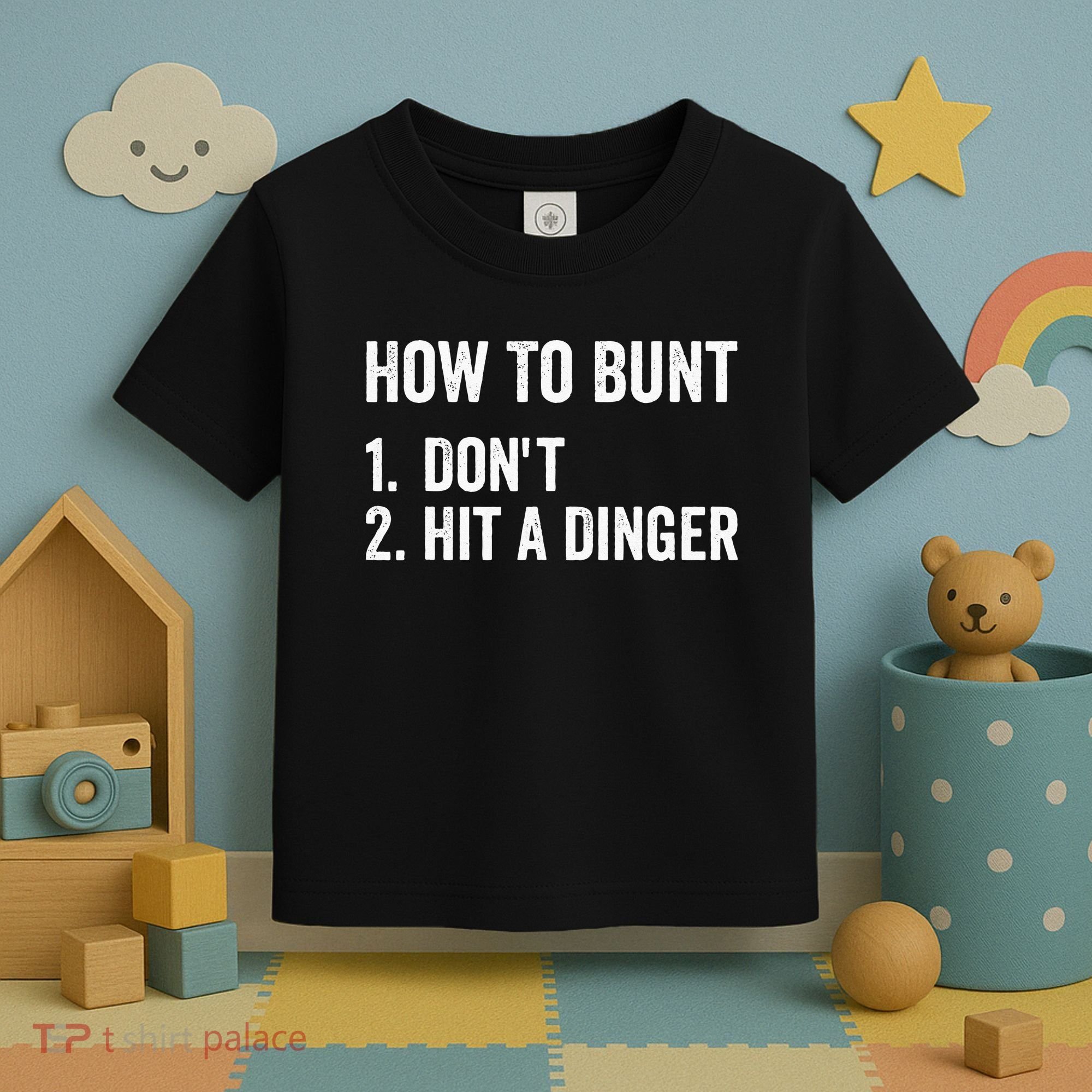 How To Bunt Dont Hit A Dinger Funny Baseball Softball Toddler T-Shirt