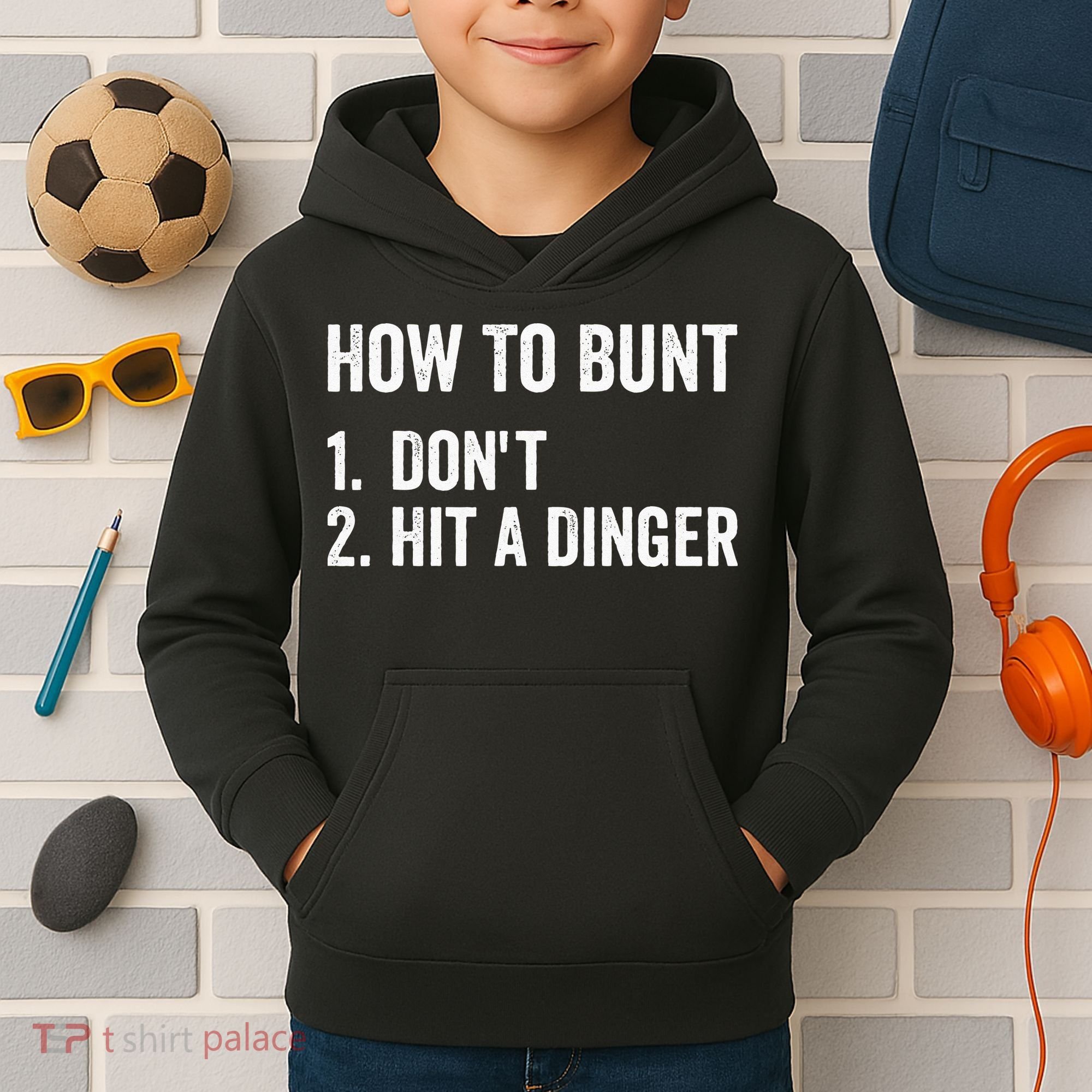 How To Bunt Dont Hit A Dinger Funny Baseball Softball Kids Hoodie