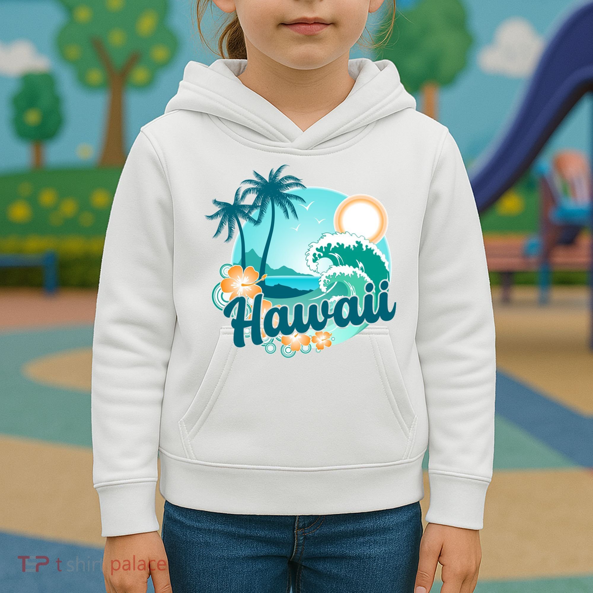 Hawaii Tropical Beach Palm Trees Kids Hoodie