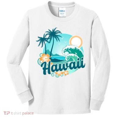 Hawaii Tropical Beach Palm Trees Kids Long Sleeve Shirt
