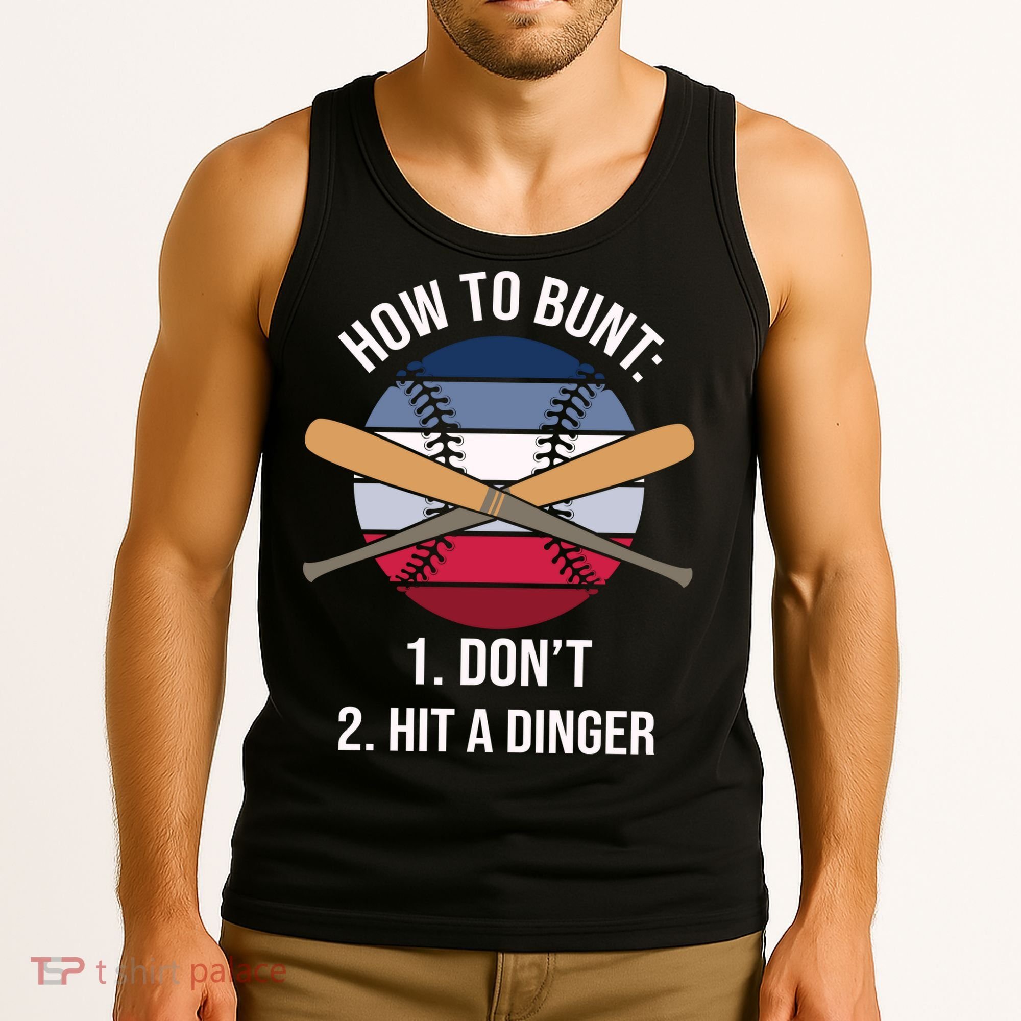 How To Bunt, Hit A Dinger Funny Baseball Gift For Player Sport Team Tank Top