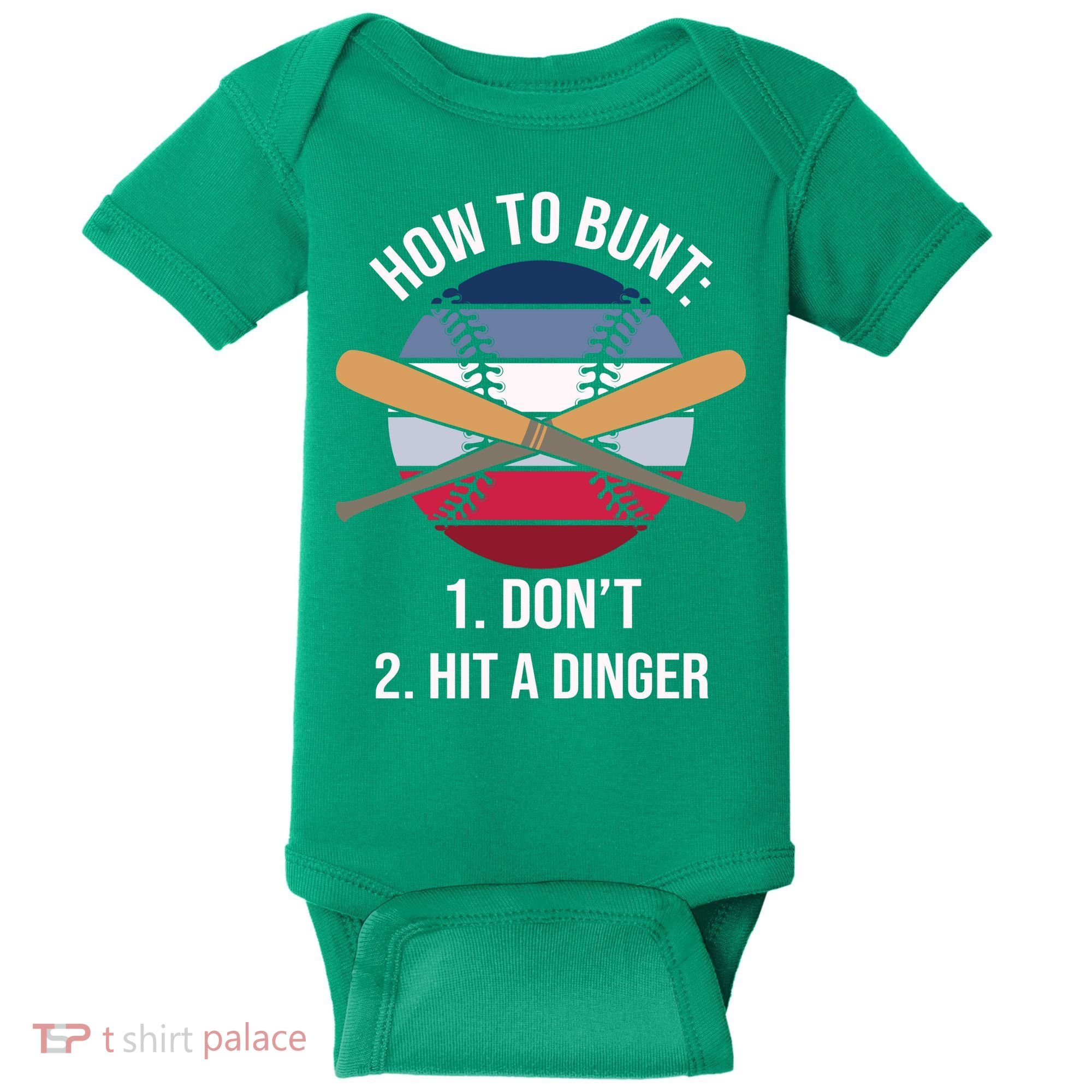 How To Bunt, Hit A Dinger Funny Baseball Gift For Player Sport Team Baby Bodysuit