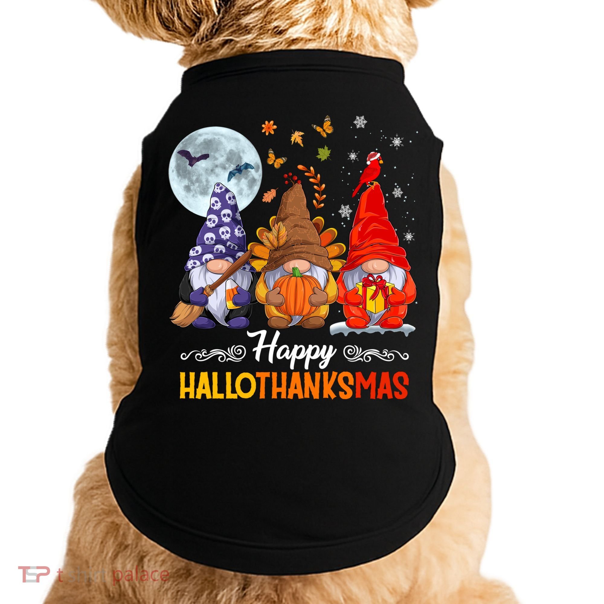Halloween Thanksgiving Christmas Happy Hallothanksmas Gnomes Funny Gift Doggie Tank