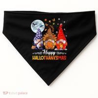 Halloween Thanksgiving Christmas Happy Hallothanksmas Gnomes Funny Gift USA-Made Doggie Bandana thumb 0