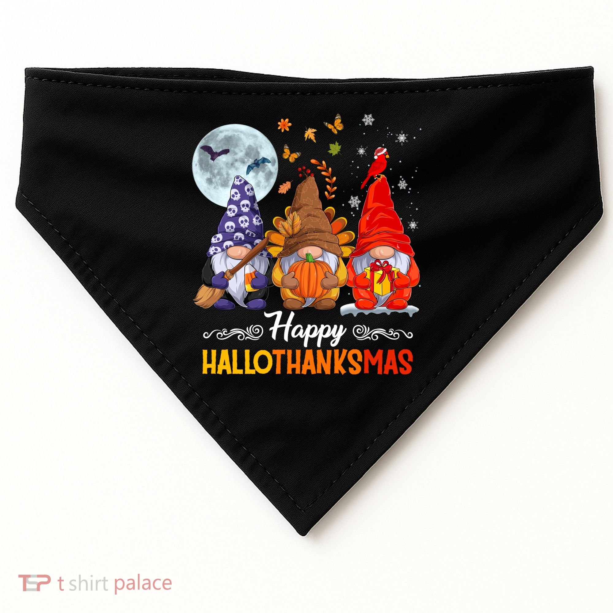 Halloween Thanksgiving Christmas Happy Hallothanksmas Gnomes Funny Gift USA-Made Doggie Bandana