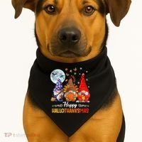 Halloween Thanksgiving Christmas Happy Hallothanksmas Gnomes Funny Gift USA-Made Doggie Bandana thumb 1