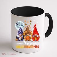 Halloween Thanksgiving Christmas Happy Hallothanksmas Gnomes Funny Gift Coffee Mug thumb 1