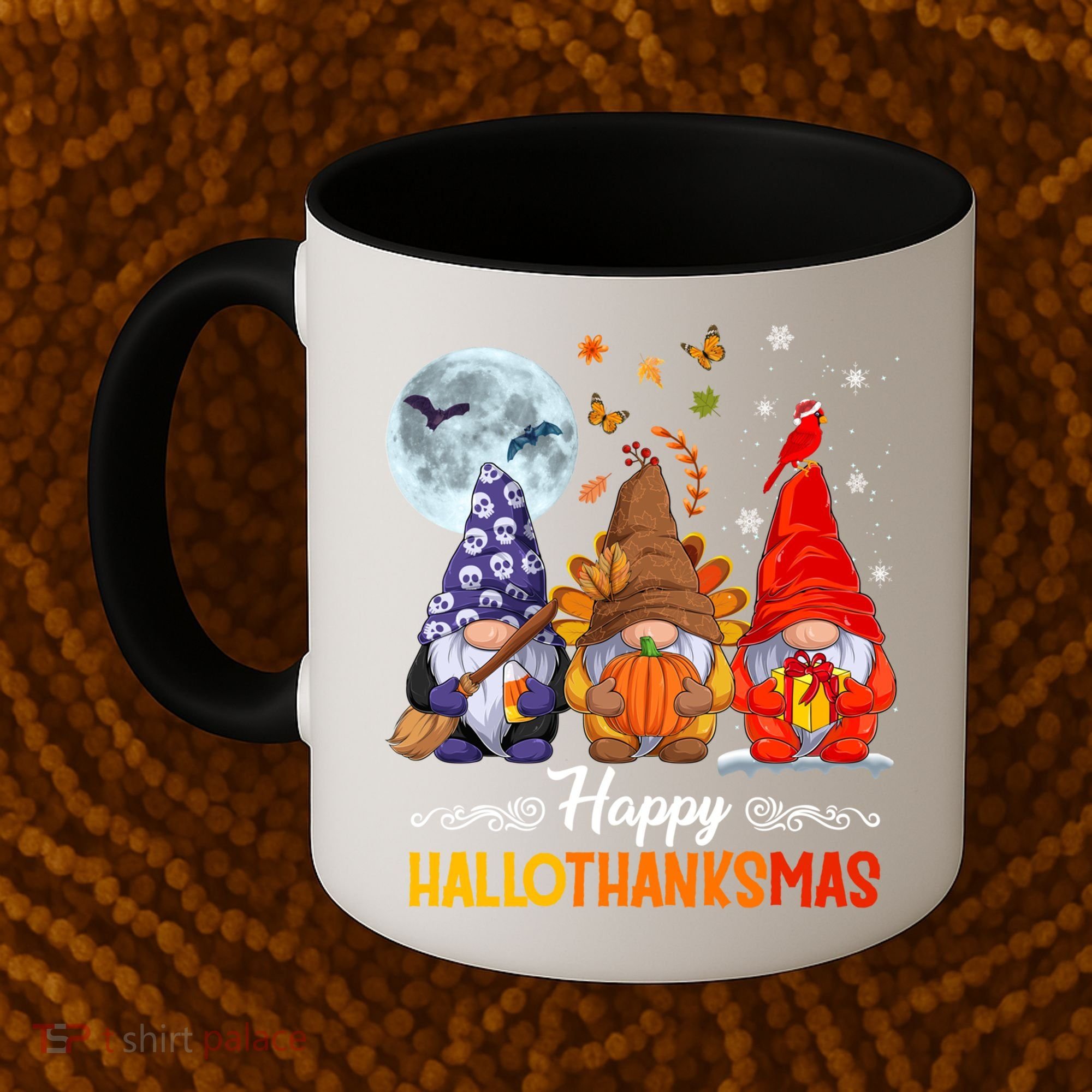 Halloween Thanksgiving Christmas Happy Hallothanksmas Gnomes Funny Gift Coffee Mug