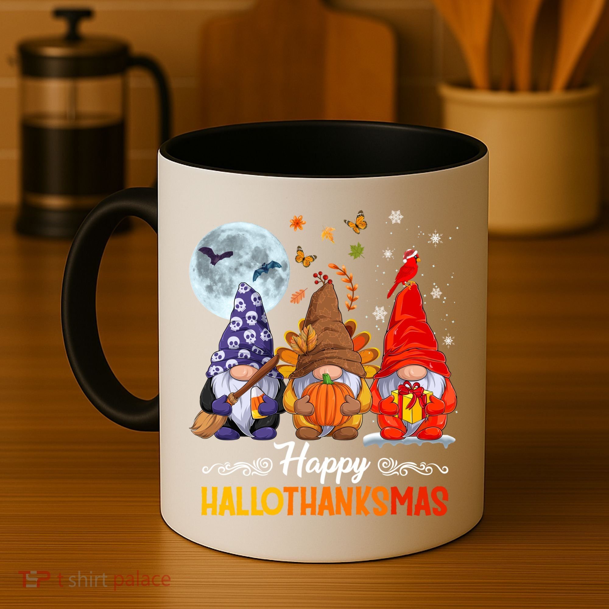 Halloween Thanksgiving Christmas Happy Hallothanksmas Gnomes Funny Gift Coffee Mug