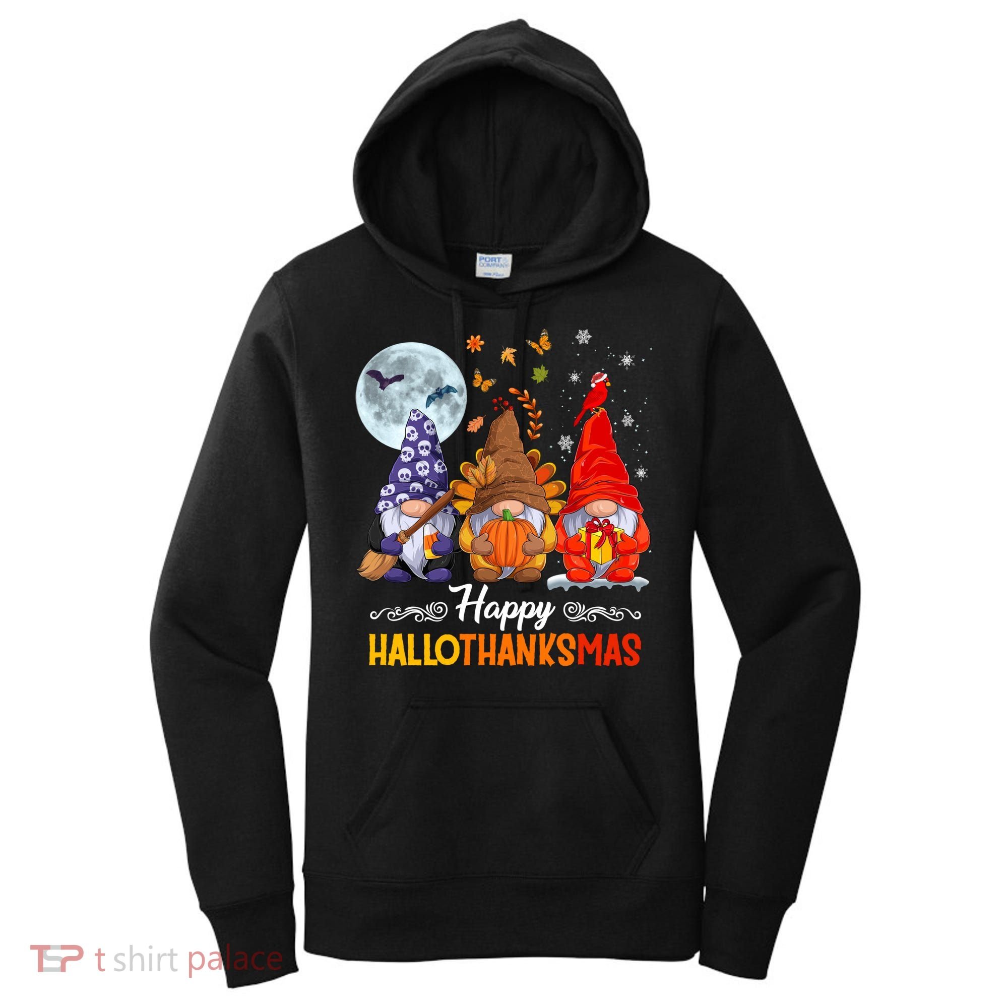 Halloween Thanksgiving Christmas Happy Hallothanksmas Gnomes Funny Gift Women's Hoodie