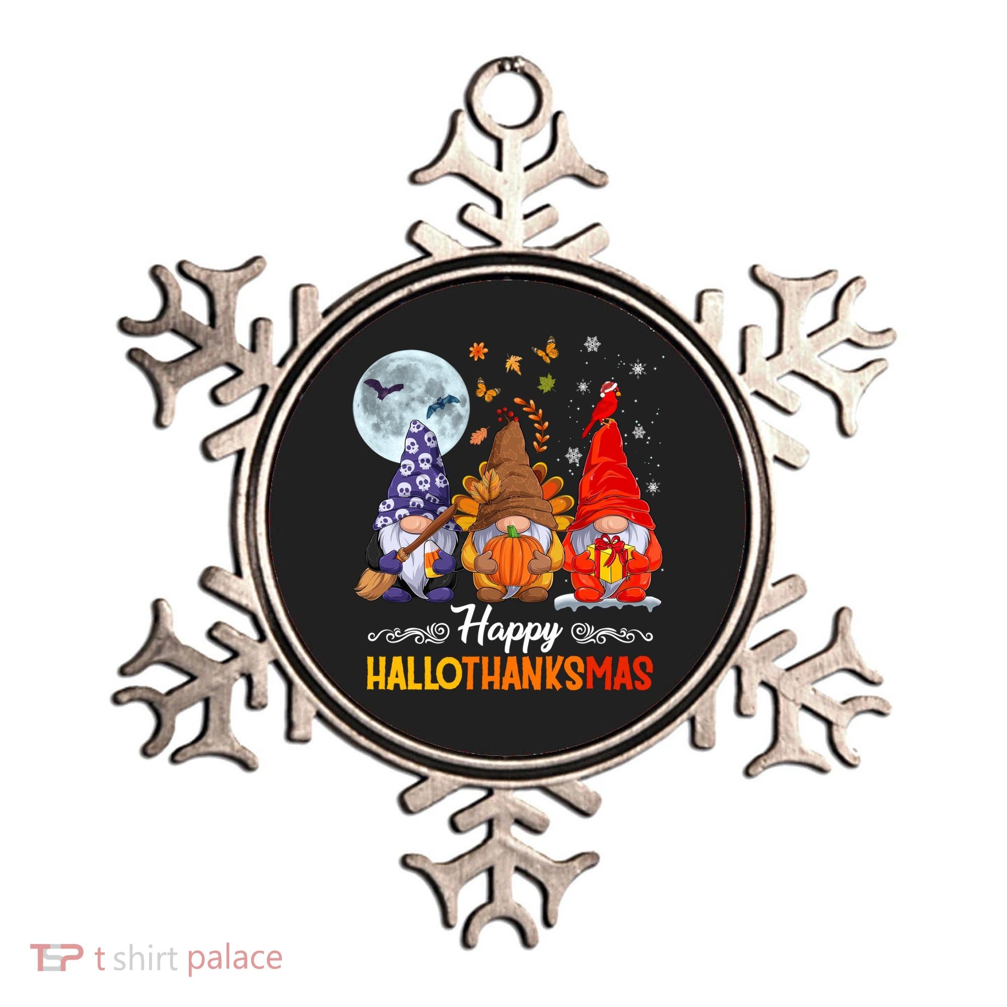 Halloween Thanksgiving Christmas Happy Hallothanksmas Gnomes Funny Gift Ornament