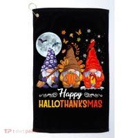 Halloween Thanksgiving Christmas Happy Hallothanksmas Gnomes Funny Gift Golf Towel thumb 0