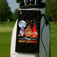 Halloween Thanksgiving Christmas Happy Hallothanksmas Gnomes Funny Gift Golf Towel thumb 2