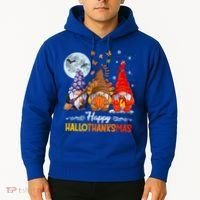 Halloween Thanksgiving Christmas Happy Hallothanksmas Gnomes Funny Gift Hoodie thumb 2