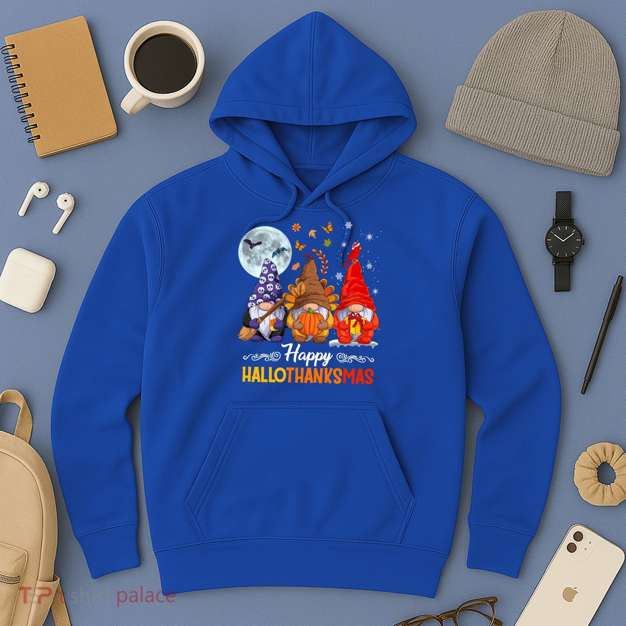 Halloween Thanksgiving Christmas Happy Hallothanksmas Gnomes Funny Gift Hoodie