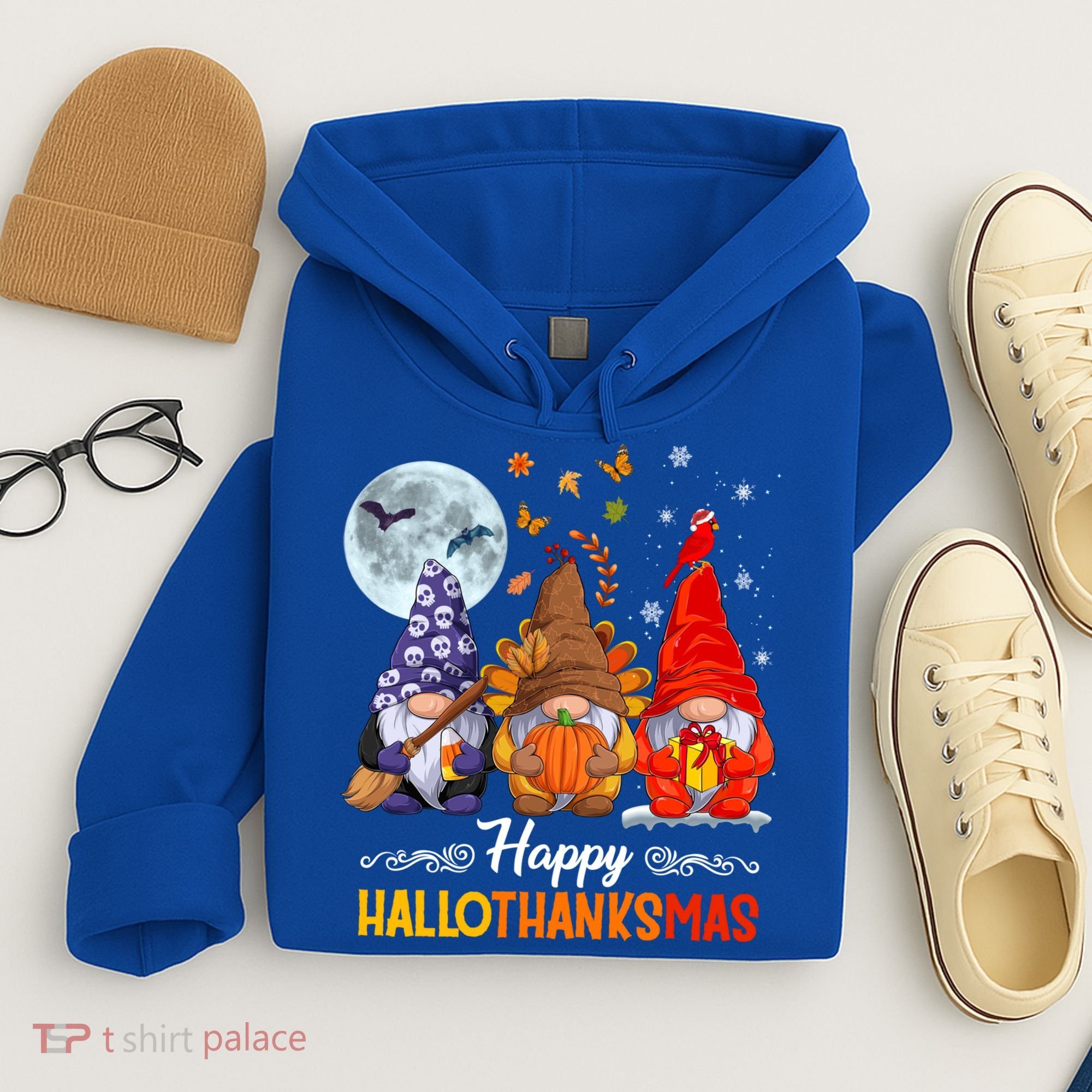 Halloween Thanksgiving Christmas Happy Hallothanksmas Gnomes Funny Gift Hoodie