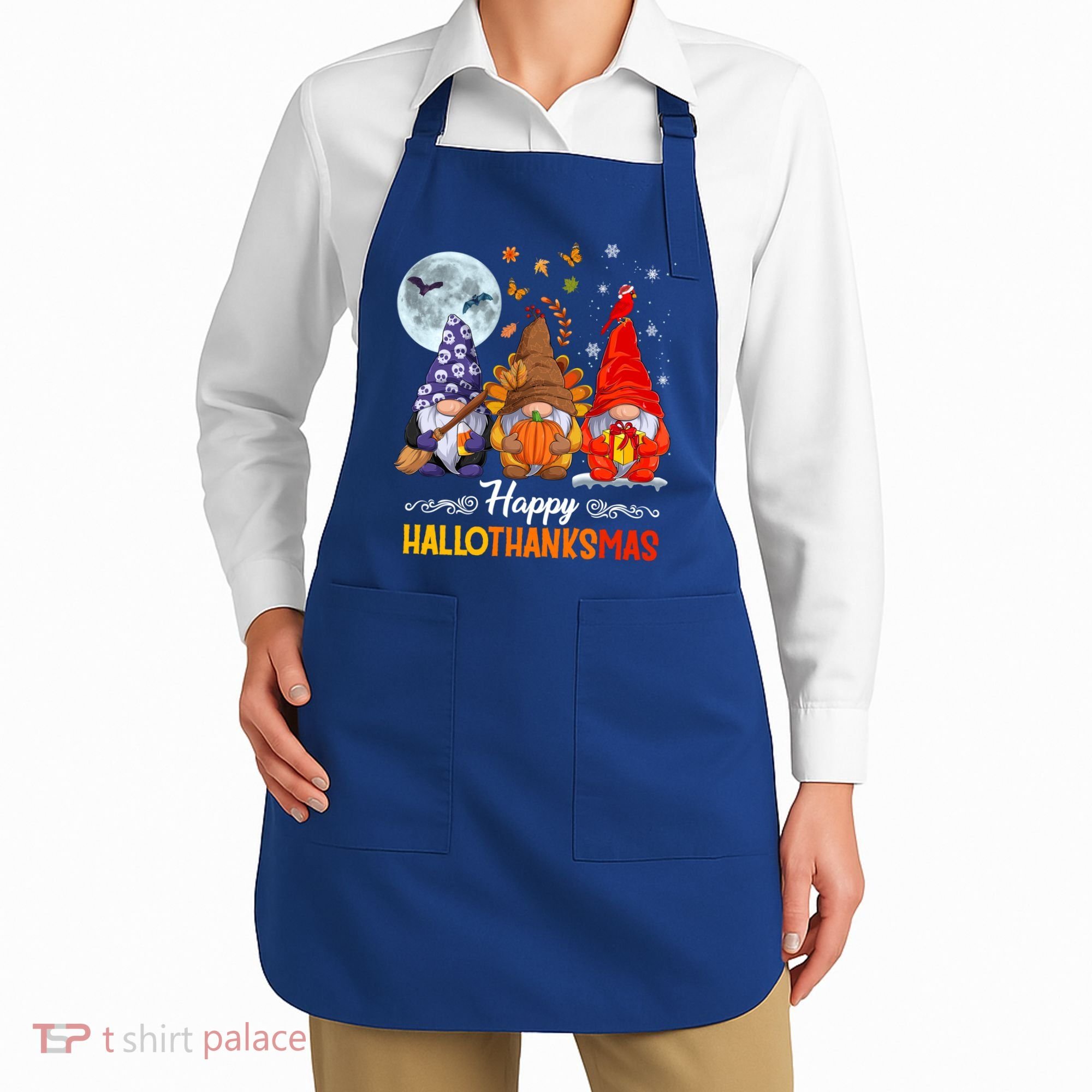 Halloween Thanksgiving Christmas Happy Hallothanksmas Gnomes Funny Gift Apron