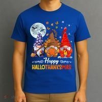 Halloween Thanksgiving Christmas Happy Hallothanksmas Gnomes Funny Gift T-Shirt thumb 3