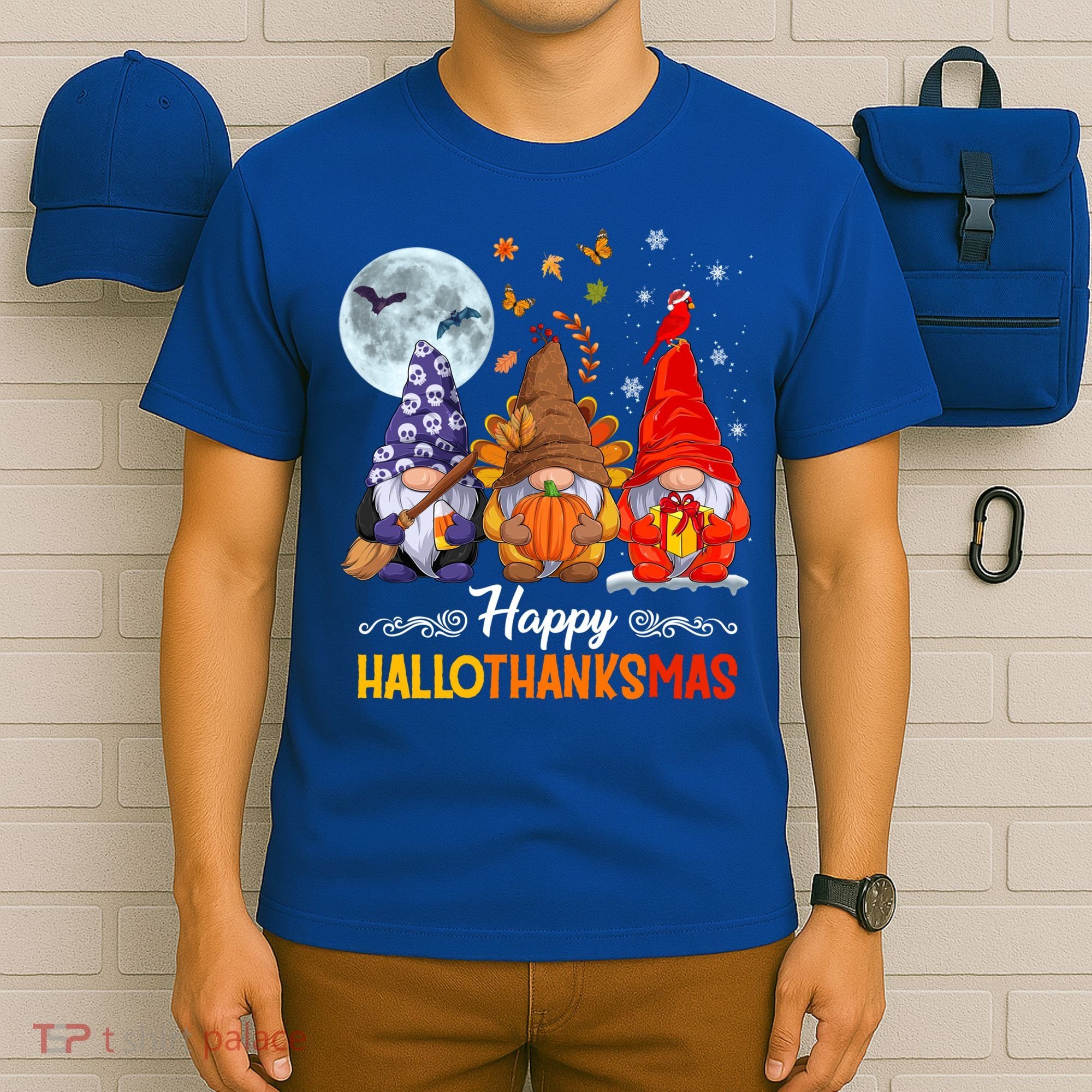 Halloween Thanksgiving Christmas Happy Hallothanksmas Gnomes Funny Gift T-Shirt